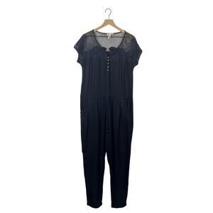 Anthropologie black lace short sleeve jumpsuit large